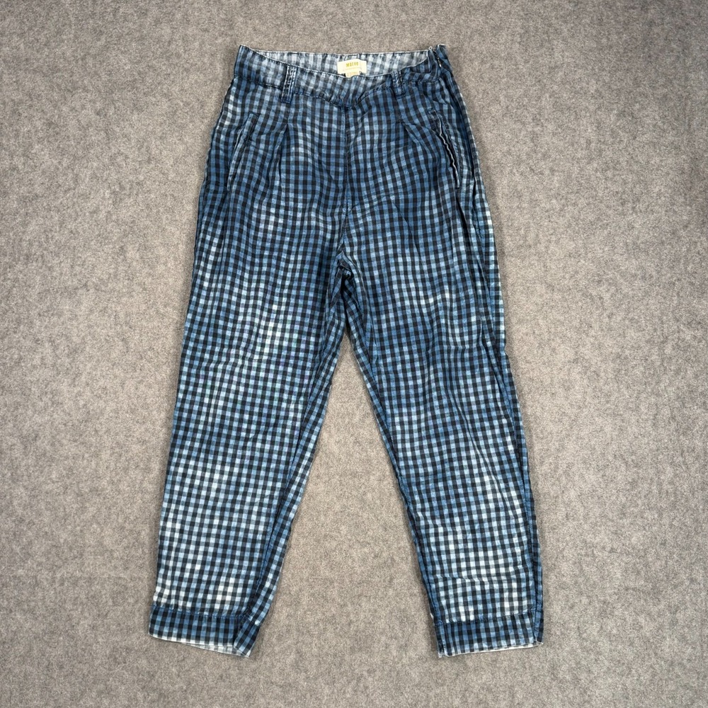 Anthropologie Maeve Blue Plaid Bleached Avryl Slim Fit Pants Women's Size 6